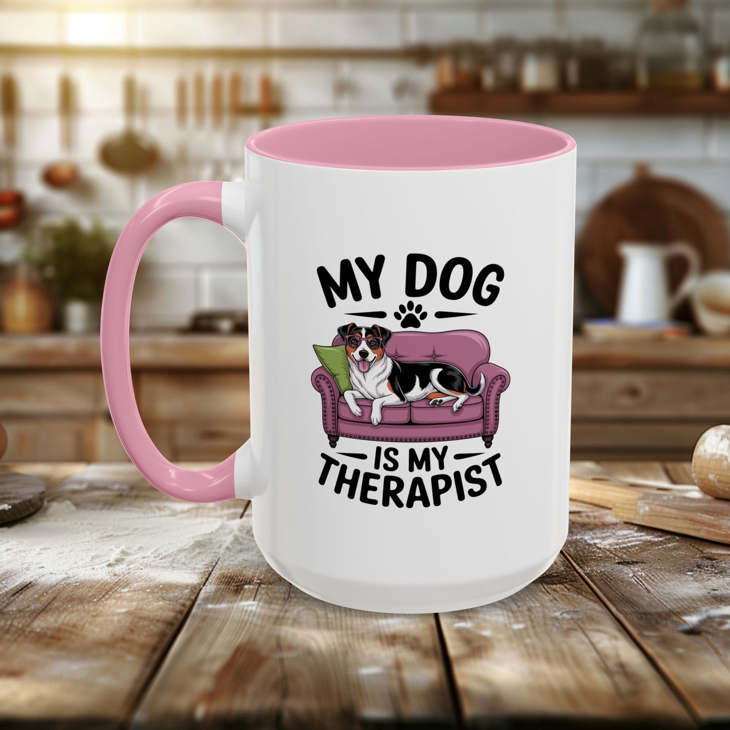 colorful mugs (11oz, 15oz) - my dog is my therapist | funny dog lover gift | cute pet quote design