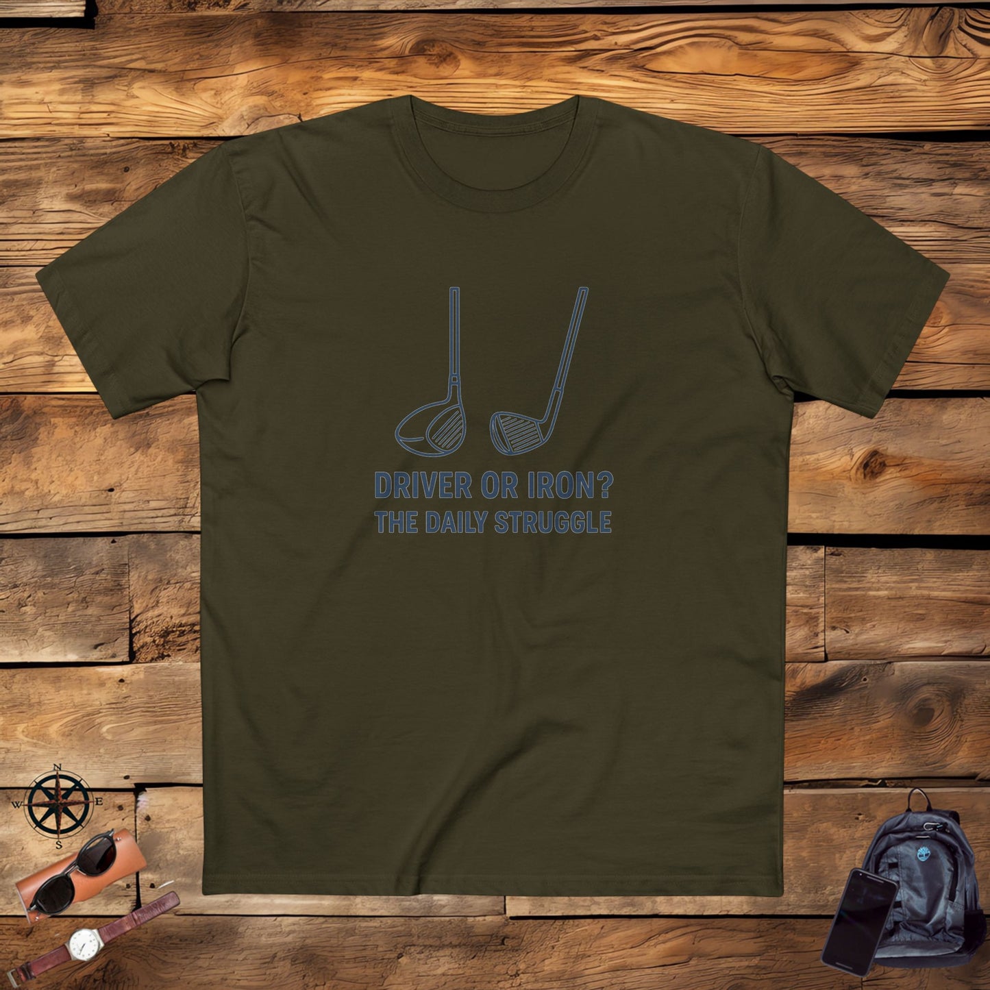 men's stable tee: driver or iron? the daily struggle. golf t-shirt.