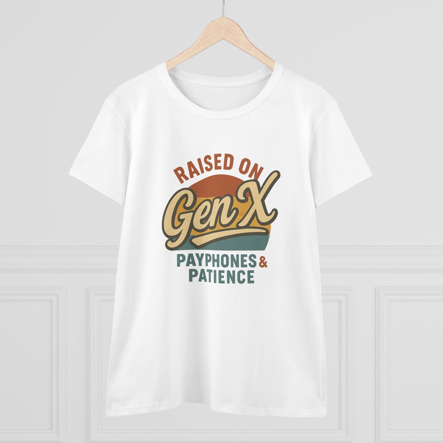 women's cotton tee - raised on gen x with payphones & patience