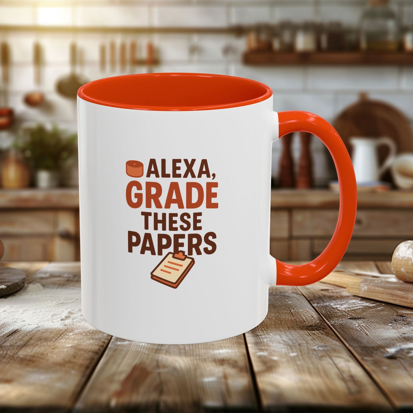 funny coffee mug - 'alexa, grade these papers' - colorful ceramic cup for teachers and students. teachers with attitude.