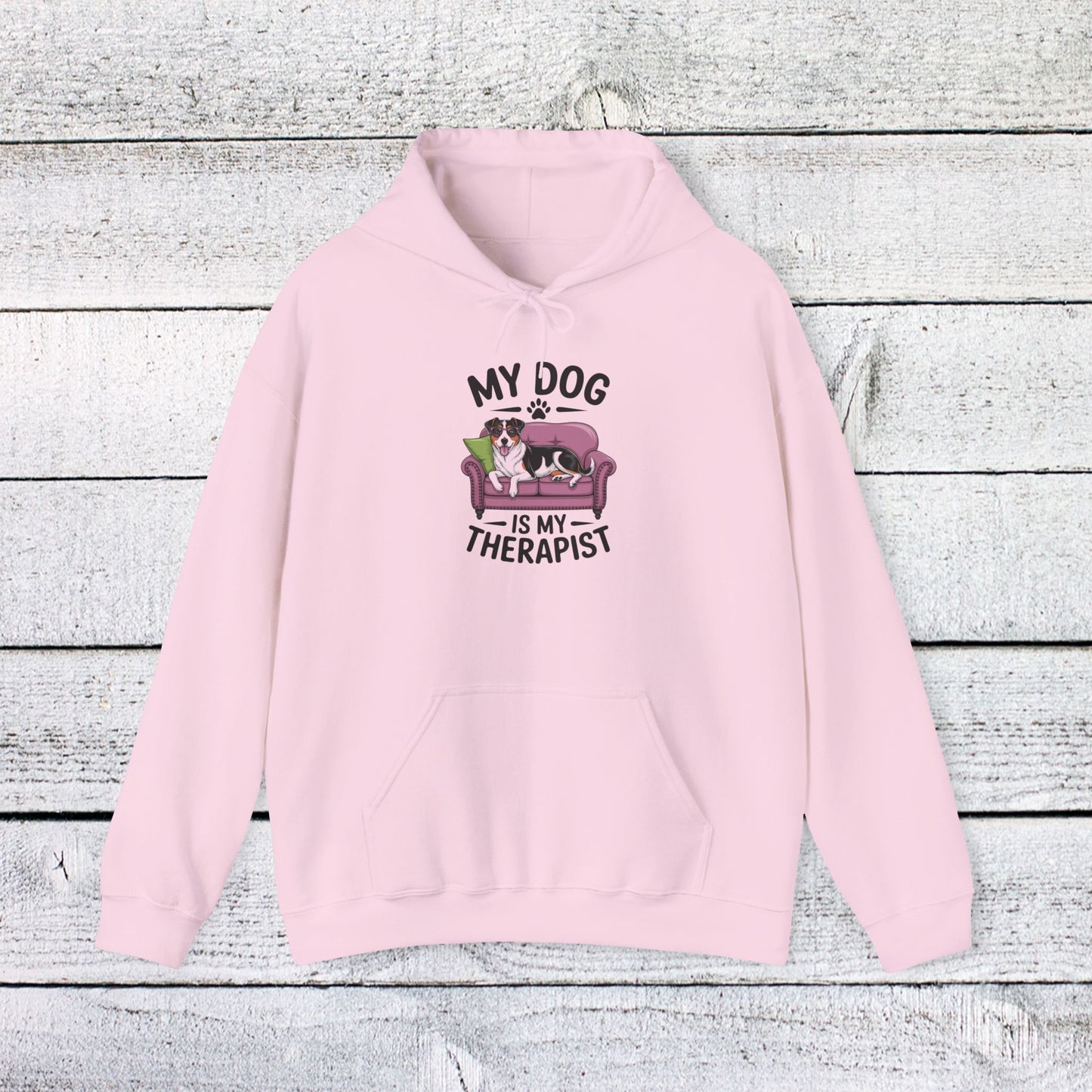 unisex heavy blend™ hooded sweatshirt - my dog is my therapist | funny dog lover gift | cute pet quote design
