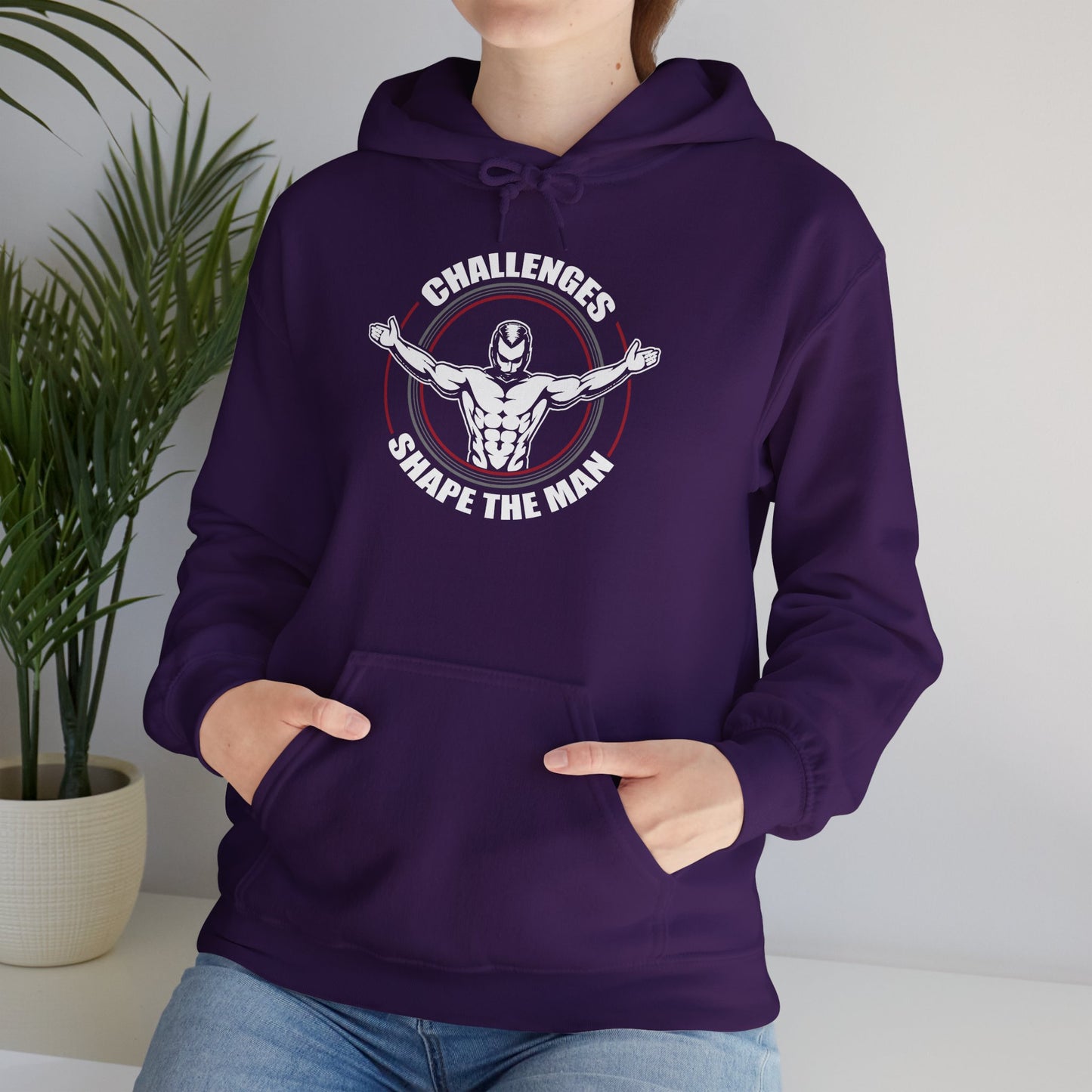 unisex heavy blend™ hooded sweatshirt - challenges shape the man - grit and growth quote