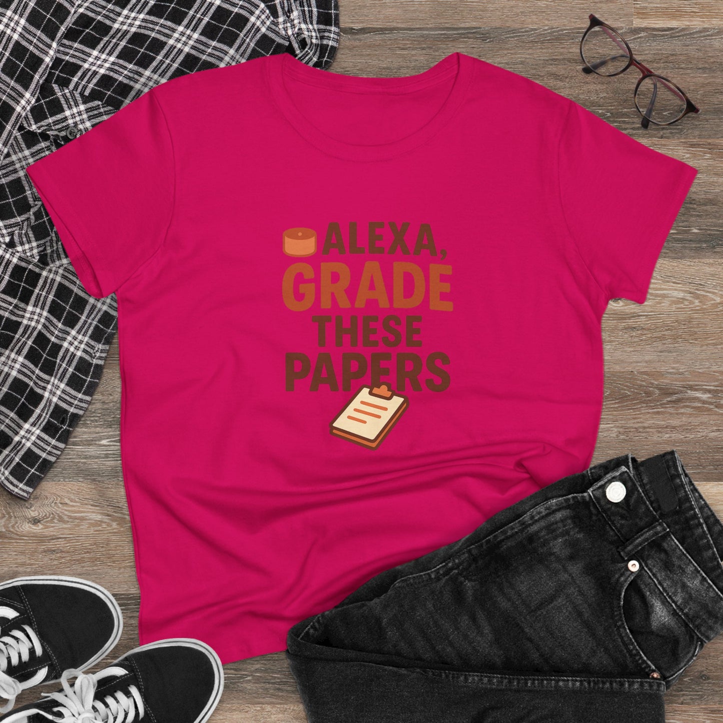 fun women's cotton tee - alexa, grade these papers. teachers with attitude.