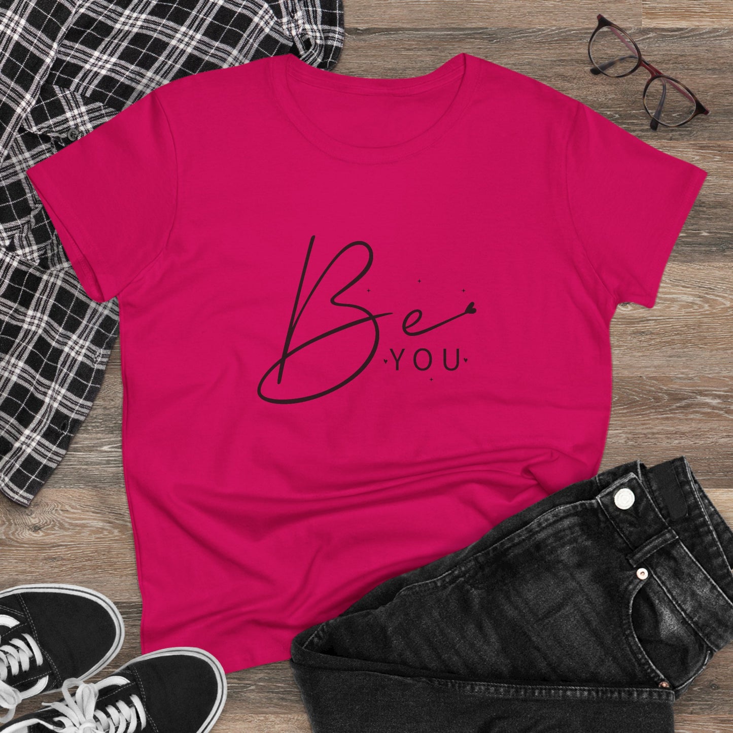 women's midweight cotton tee - be you - simple and powerful self-love quote