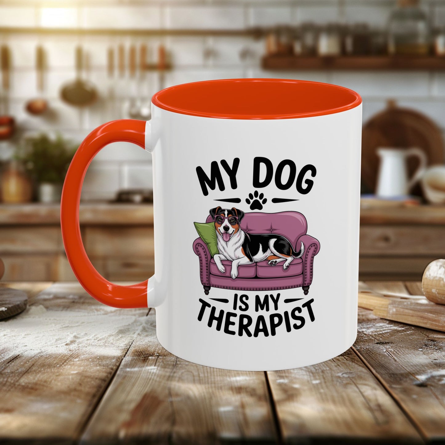 colorful mugs (11oz, 15oz) - my dog is my therapist | funny dog lover gift | cute pet quote design