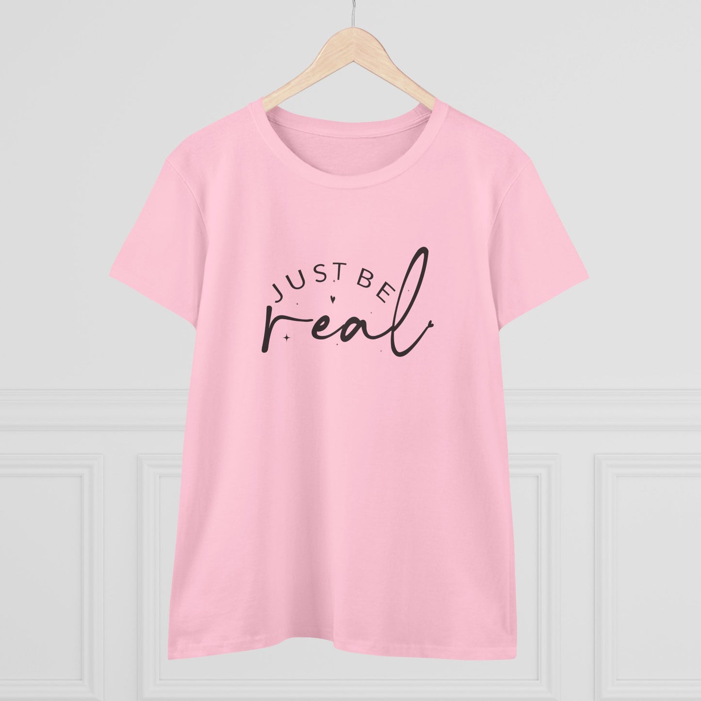 women's midweight cotton tee - just be real - authentic living quote
