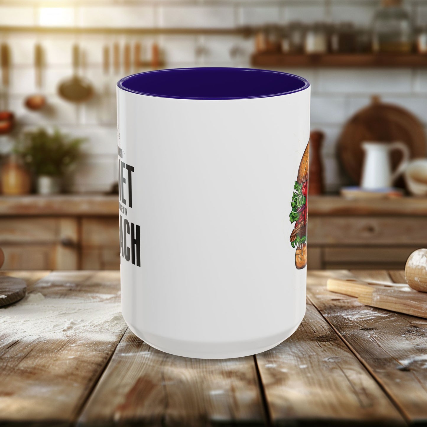colorful mugs (11oz, 15oz) - a balanced diet is a burger in each hand - funny food quote