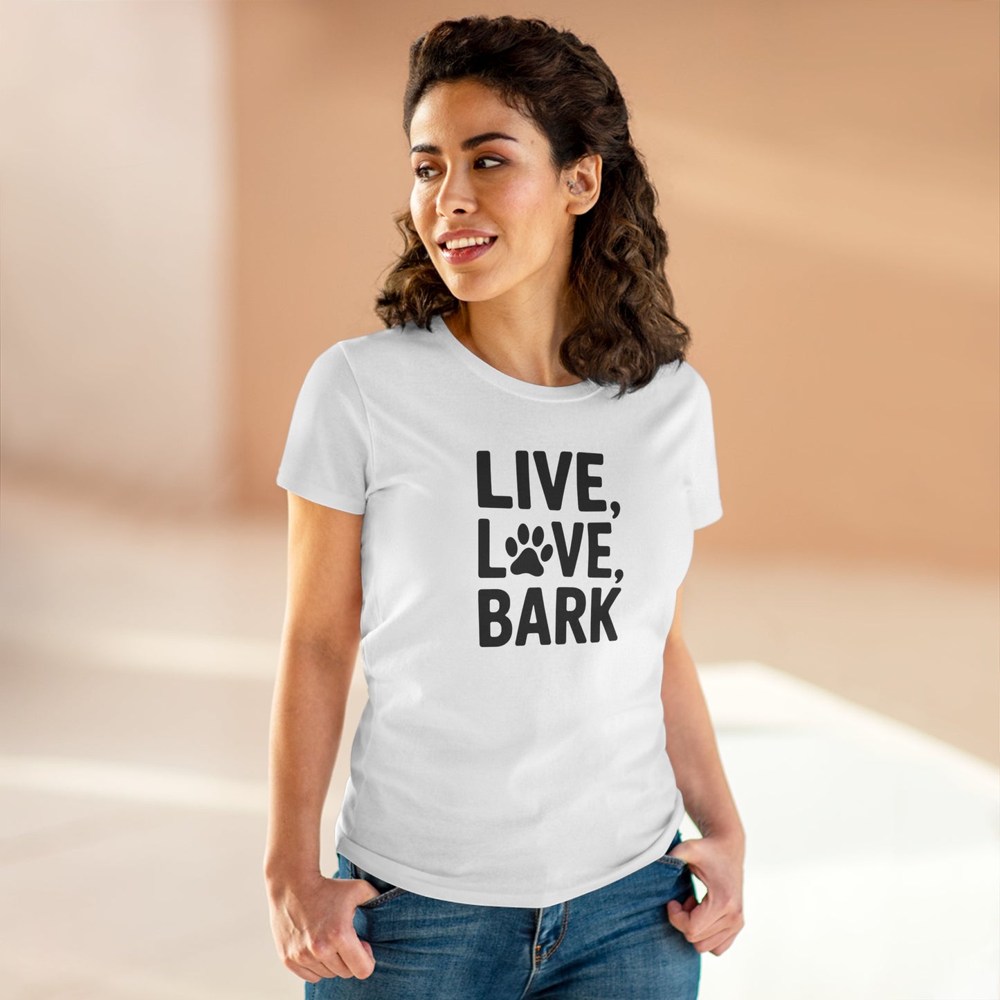 women's midweight cotton tee - live love bark | funny dog lover gift | cute pet quote design