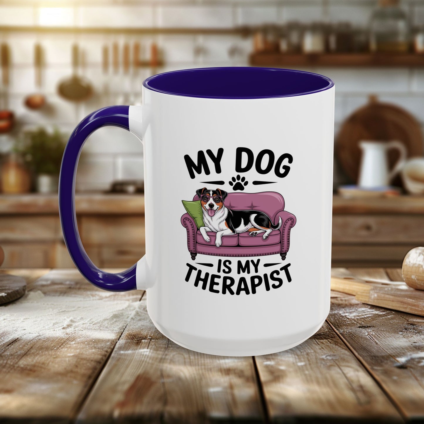 colorful mugs (11oz, 15oz) - my dog is my therapist | funny dog lover gift | cute pet quote design