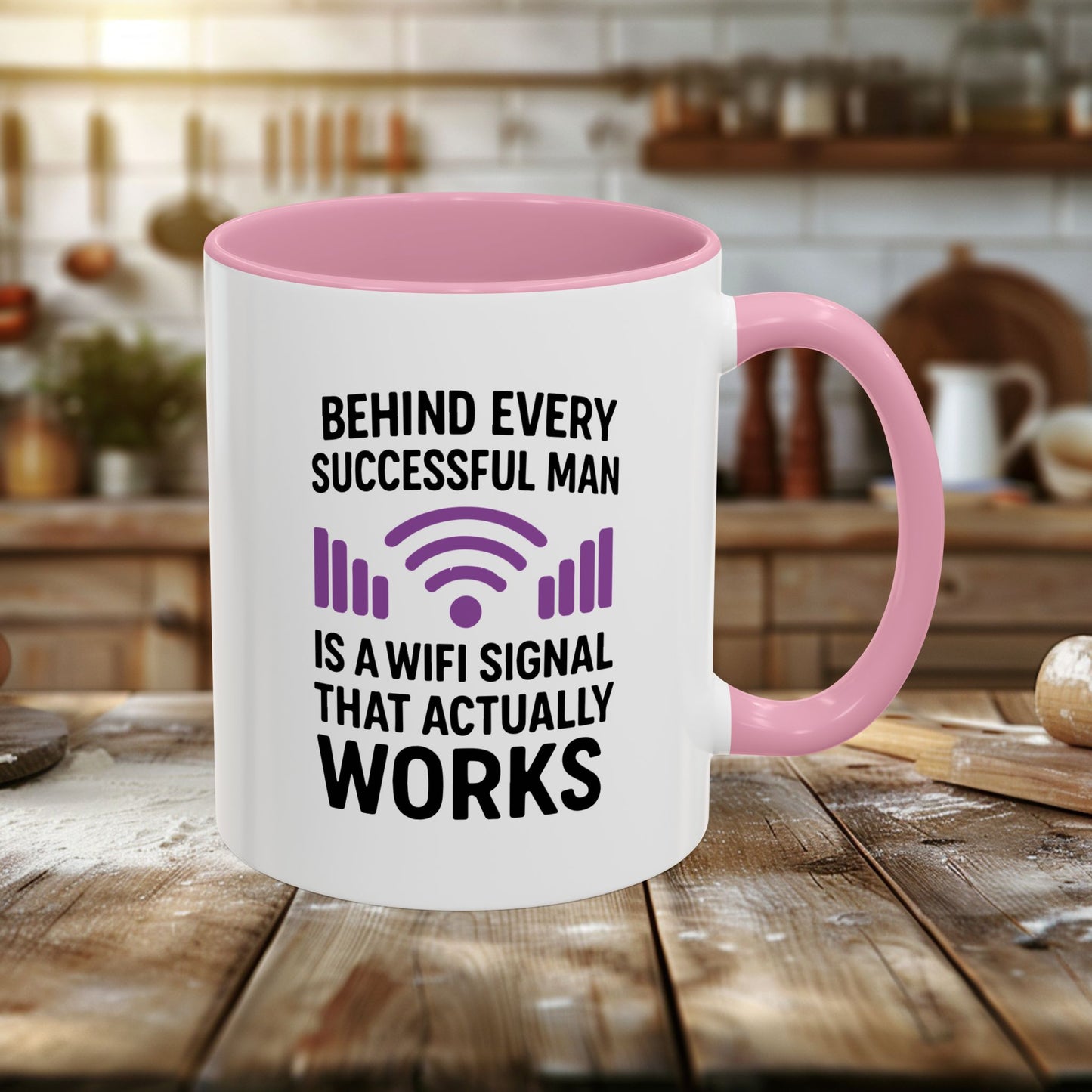 colorful mugs (11oz, 15oz) - behind every successful man is a wifi signal that works