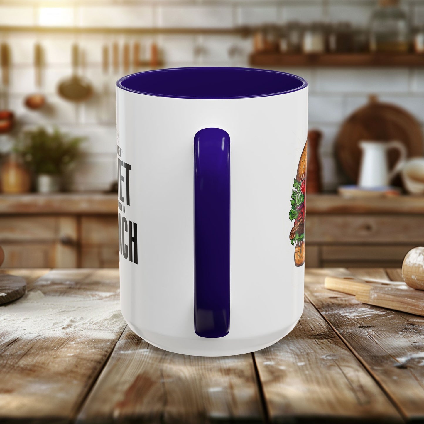 colorful mugs (11oz, 15oz) - a balanced diet is a burger in each hand - funny food quote