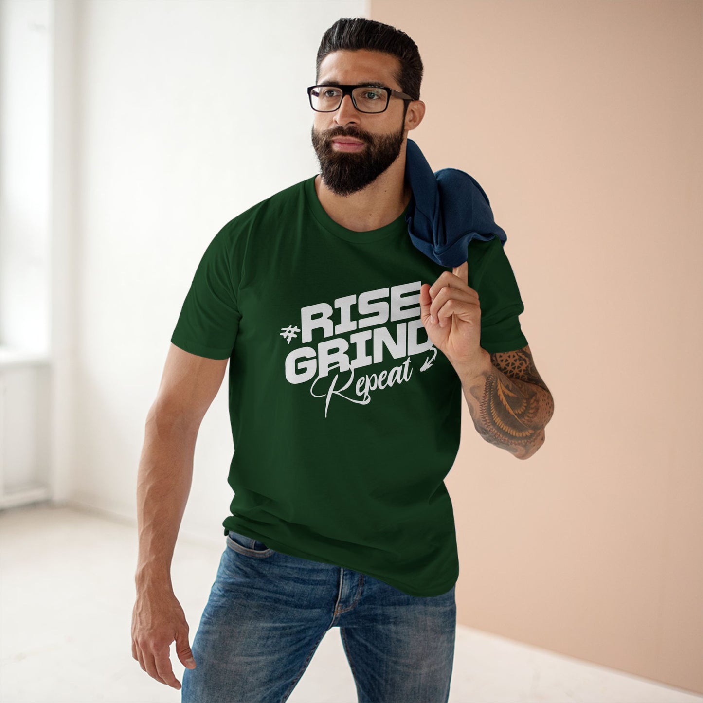 adult staple tee - rise, grind, repeat - hustle daily motivation