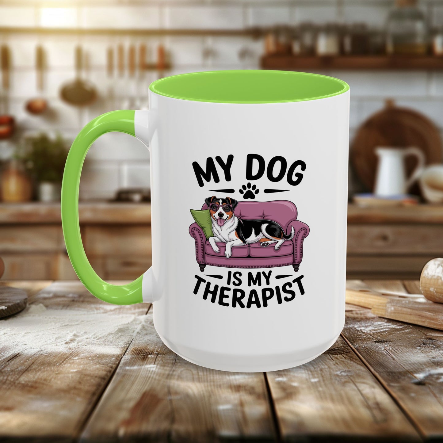 colorful mugs (11oz, 15oz) - my dog is my therapist | funny dog lover gift | cute pet quote design