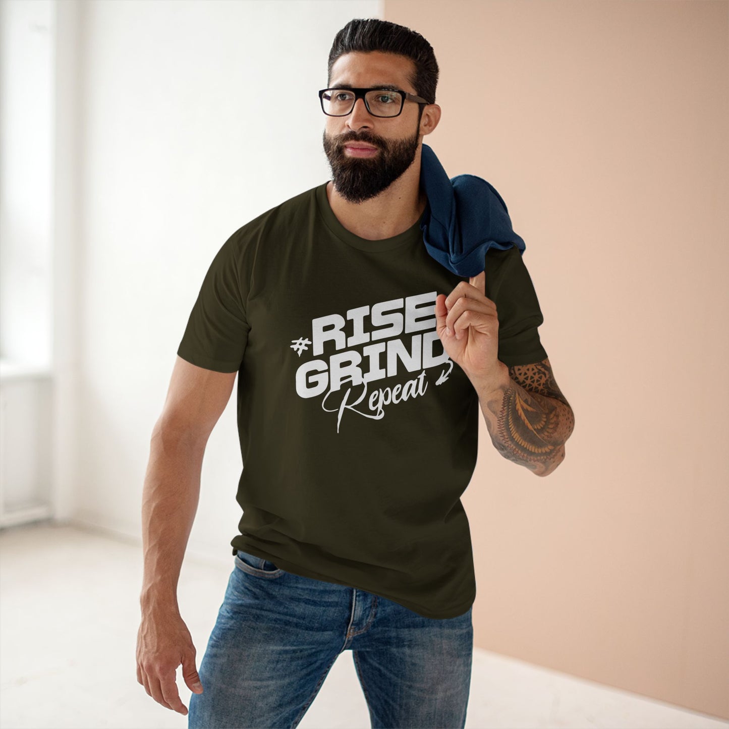 adult staple tee - rise, grind, repeat - hustle daily motivation
