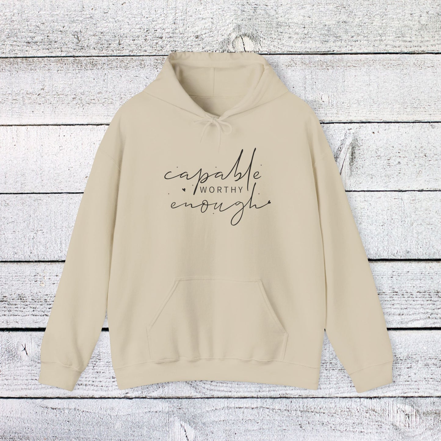 unisex heavy blend™ hooded sweatshirt - capable, worth, enough - empowerment words