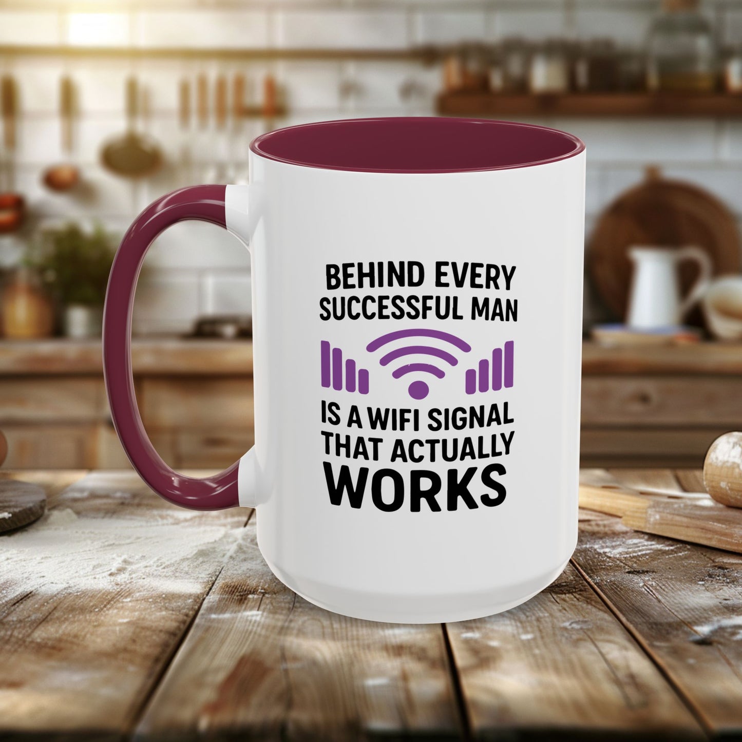 colorful mugs (11oz, 15oz) - behind every successful man is a wifi signal that works