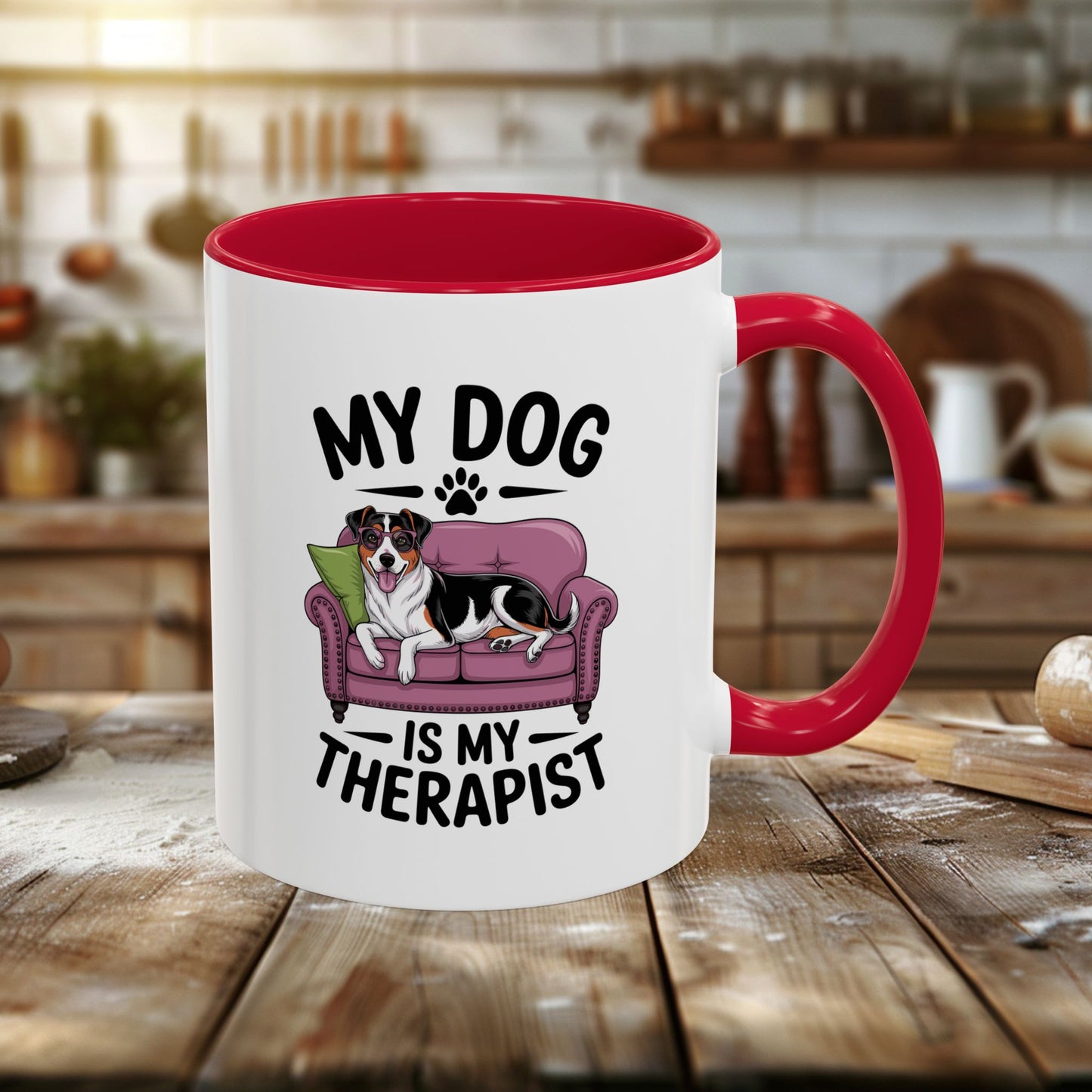 colorful mugs (11oz, 15oz) - my dog is my therapist | funny dog lover gift | cute pet quote design