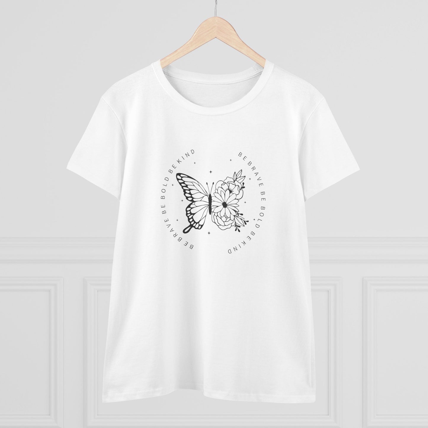 women's midweight cotton tee - be brave, be bold, be kind - courageous kindness quote