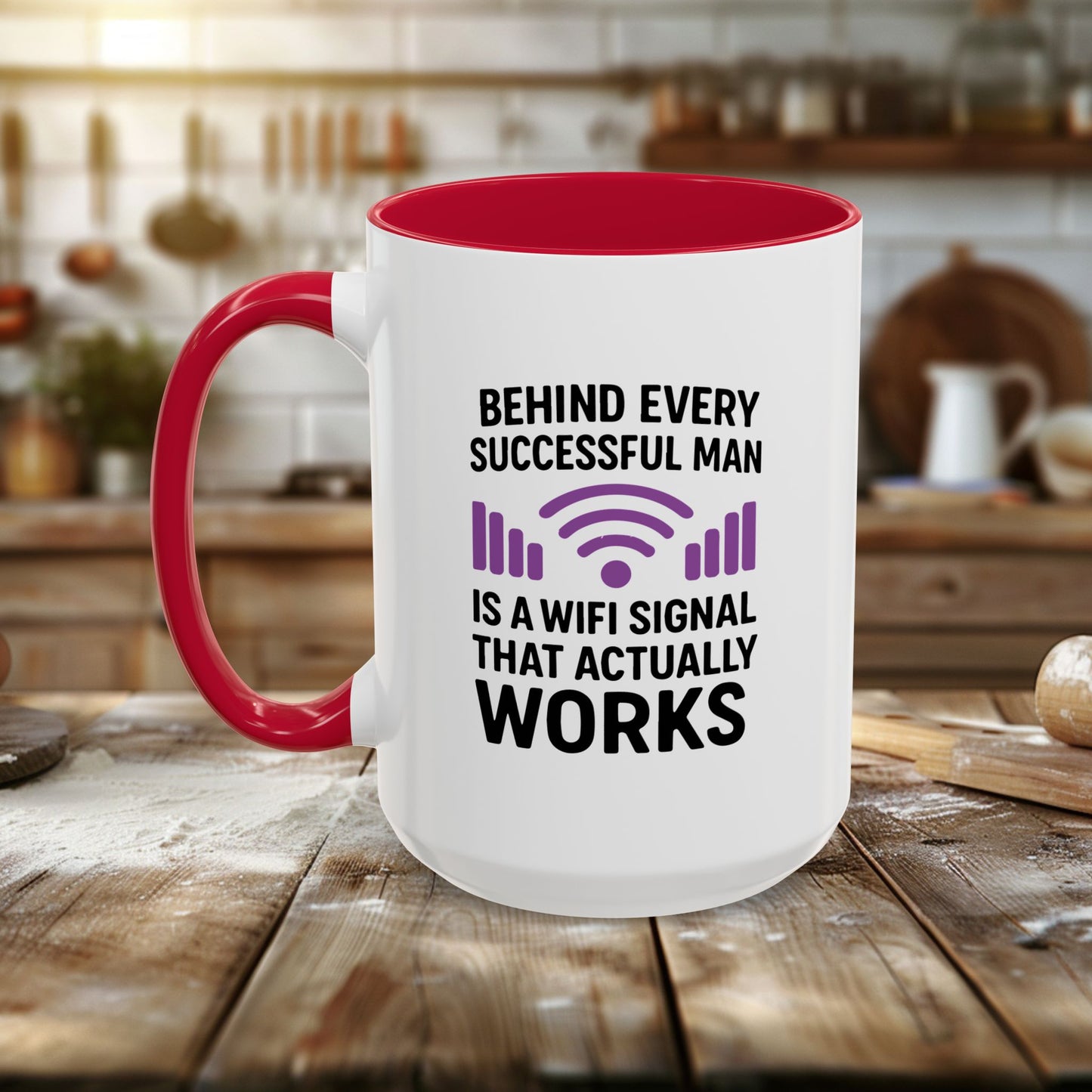 colorful mugs (11oz, 15oz) - behind every successful man is a wifi signal that works