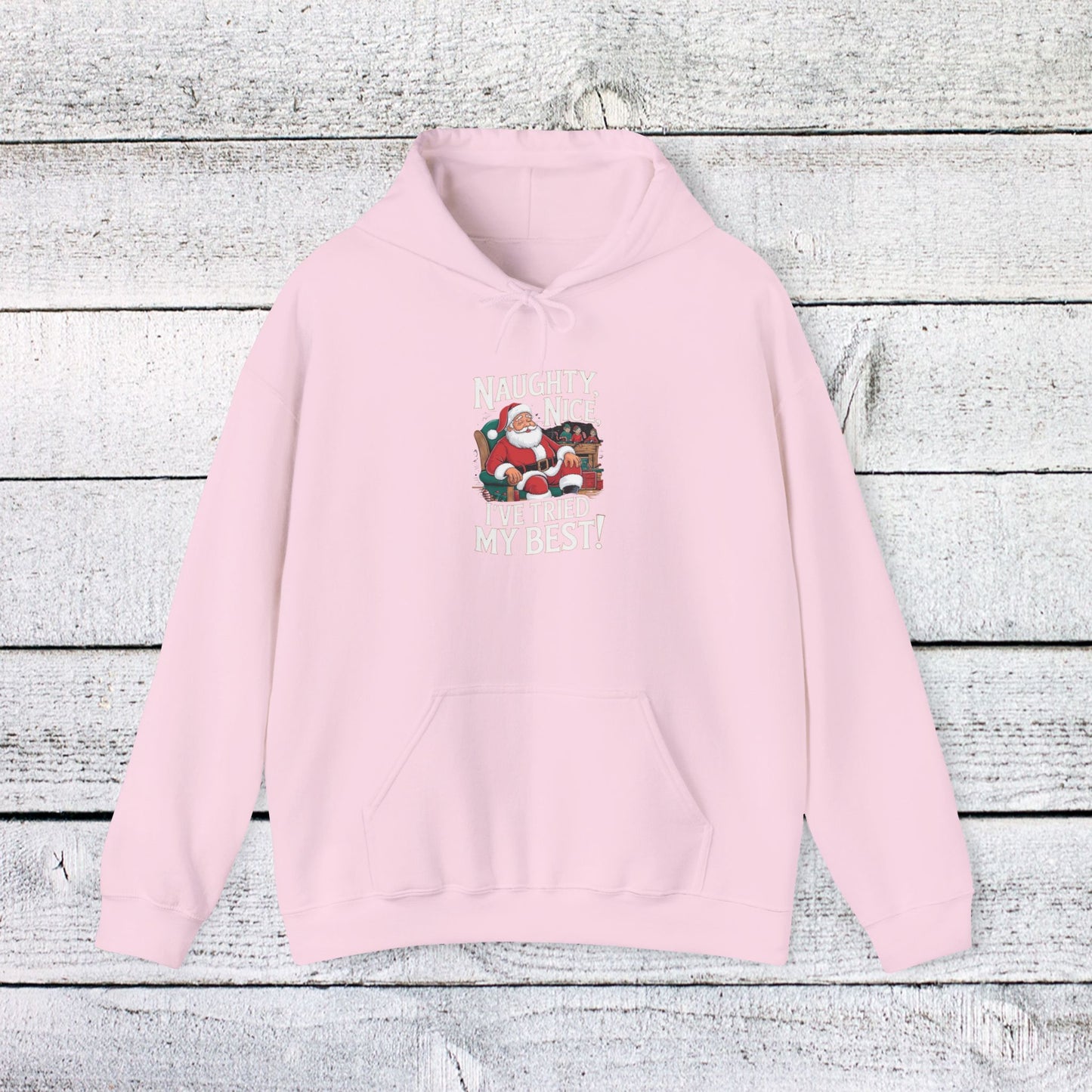 men's and women's christmas sweatshirt. naughty, nice, tried my best. unisex christmas sweatshirt.