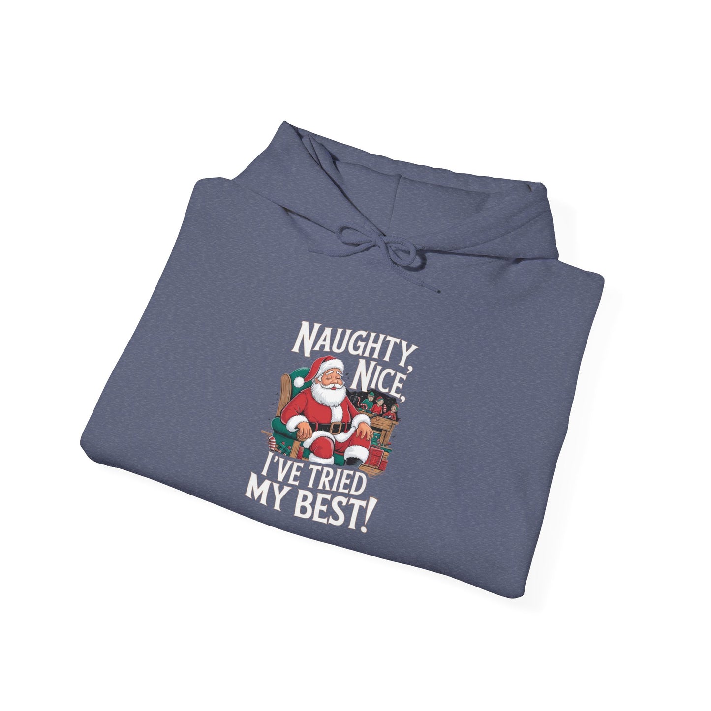 men's and women's christmas sweatshirt. naughty, nice, tried my best. unisex christmas sweatshirt.