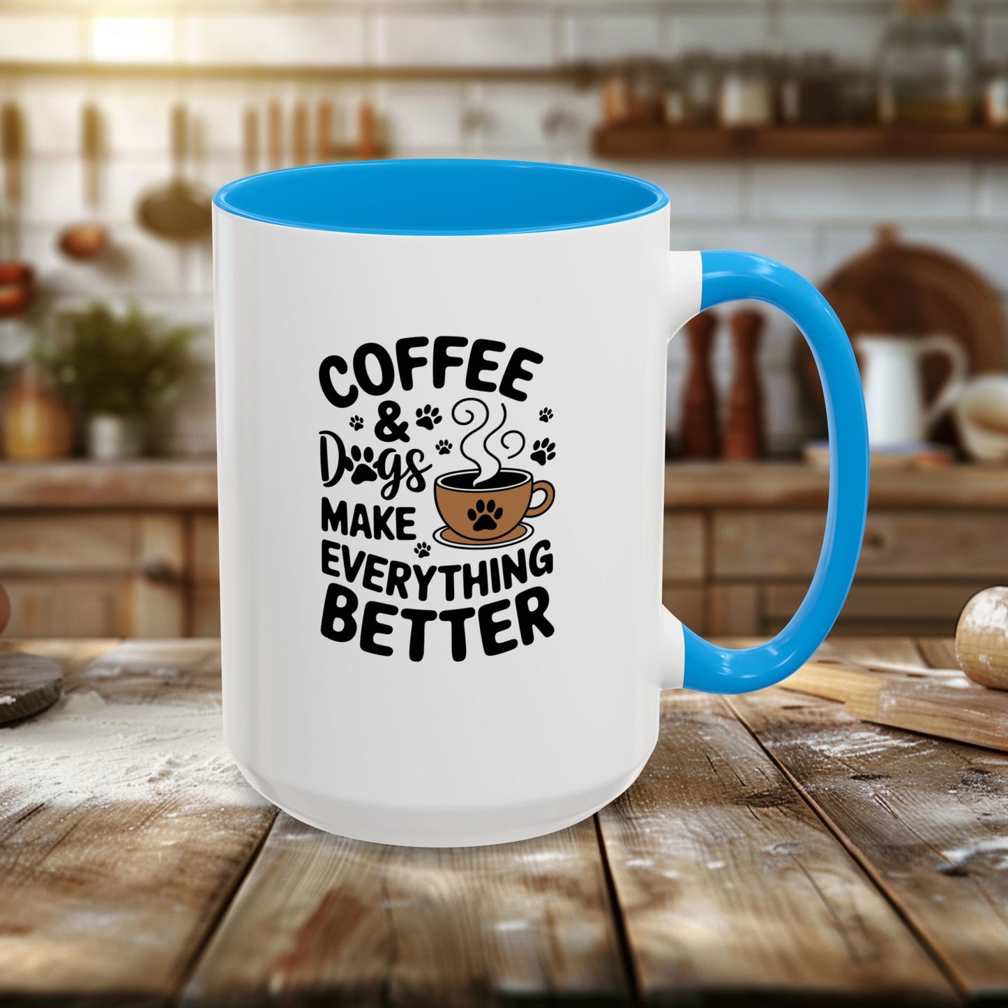 colorful mugs (11oz, 15oz) - coffee and dogs make everything better | funny dog lover gift | cute pet quote design