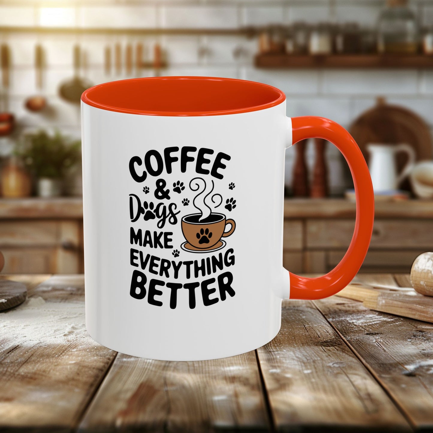 colorful mugs (11oz, 15oz) - coffee and dogs make everything better | funny dog lover gift | cute pet quote design