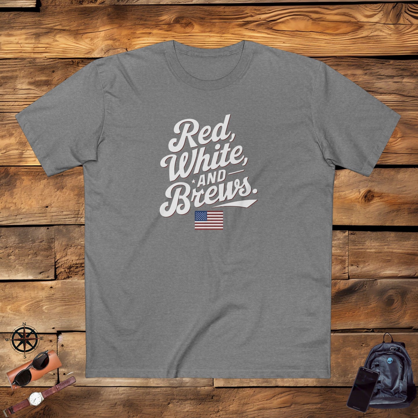 men's t-shirts, men's tee, men's funny gift, red white and brews!