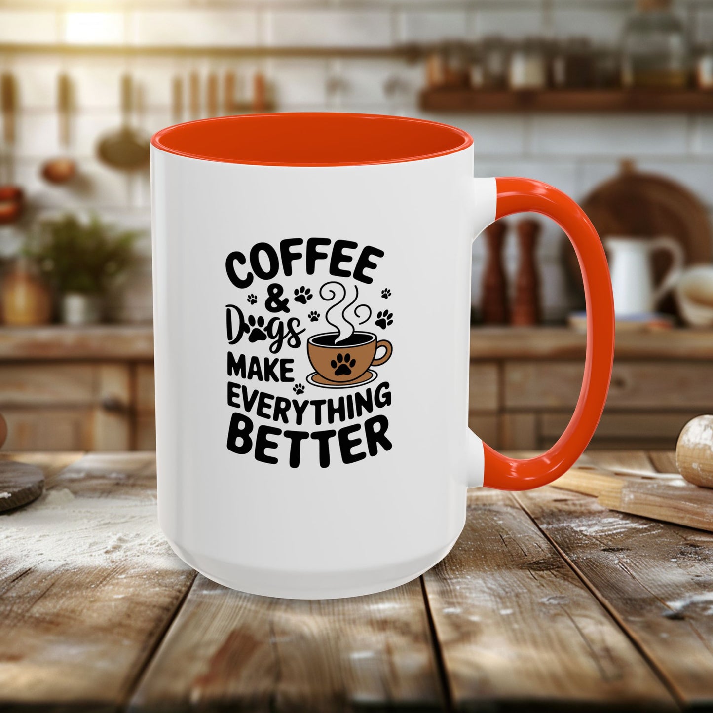 colorful mugs (11oz, 15oz) - coffee and dogs make everything better | funny dog lover gift | cute pet quote design