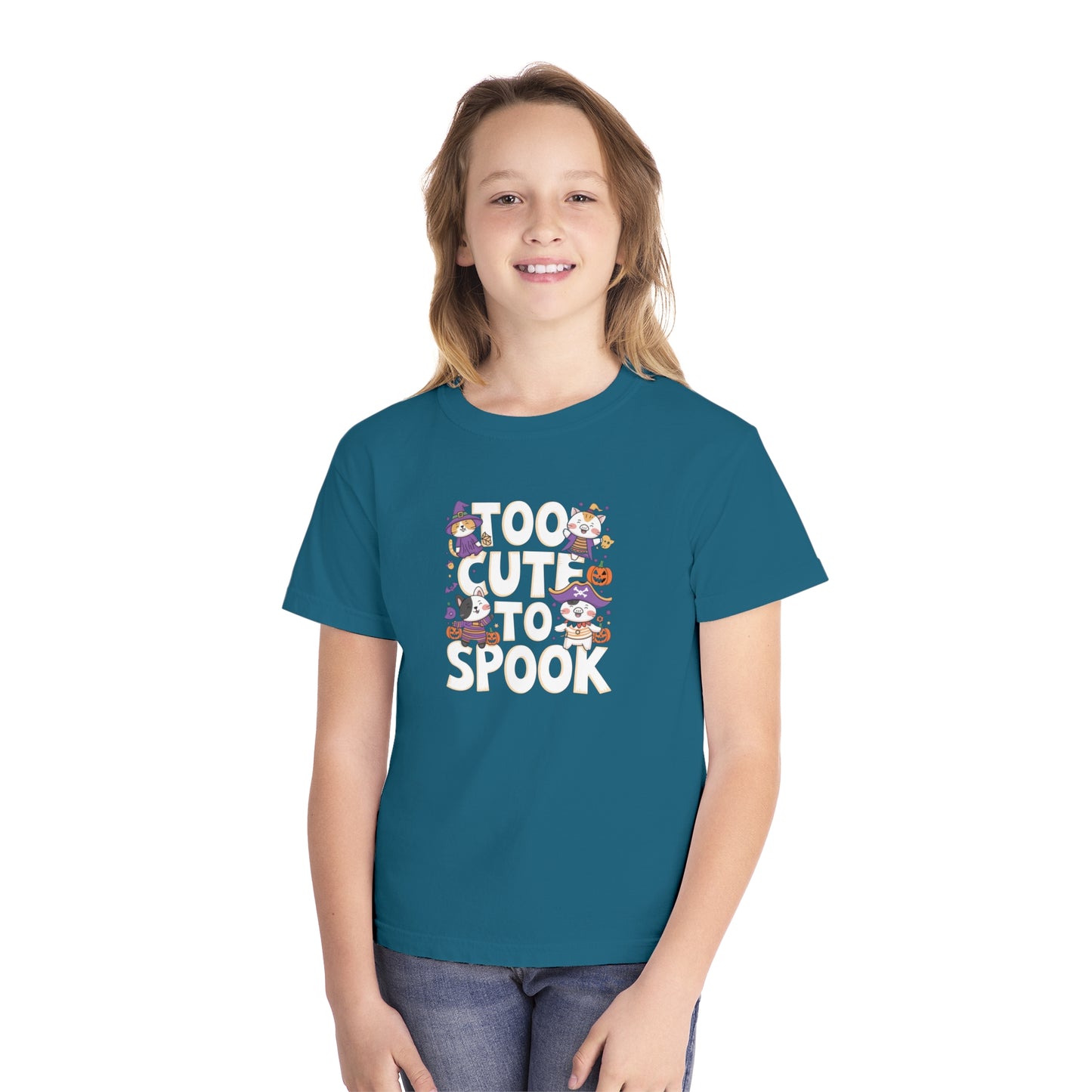 youth t-shirt, youth halloween t-shirt, too cute to spook!