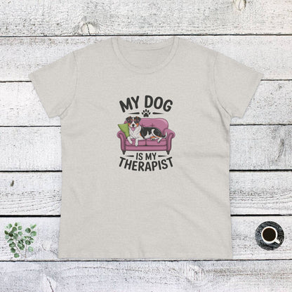 Women's Midweight Cotton Tee - My Dog is My Therapist | Funny Dog Lover Gift | Cute Pet Quote Design
