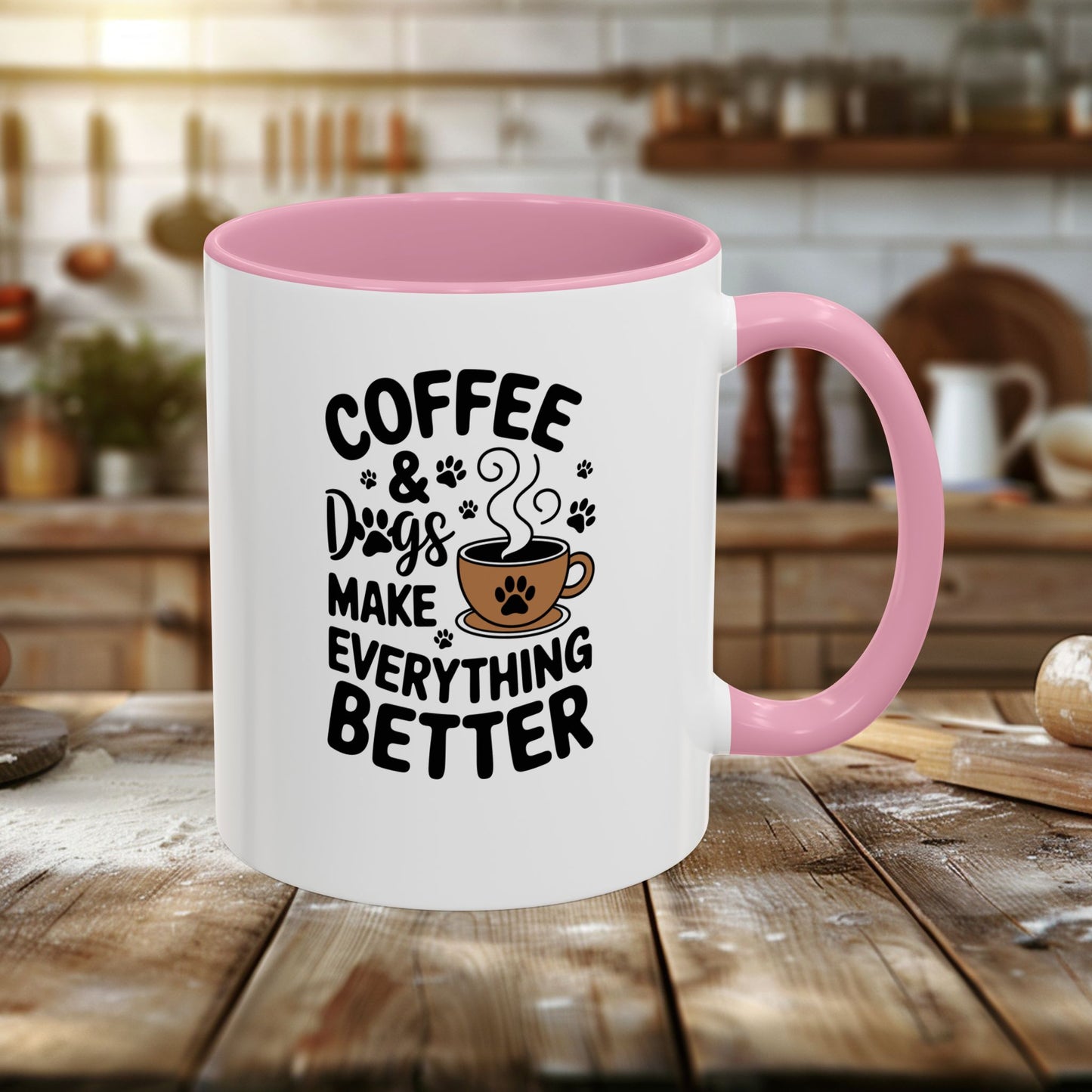 colorful mugs (11oz, 15oz) - coffee and dogs make everything better | funny dog lover gift | cute pet quote design