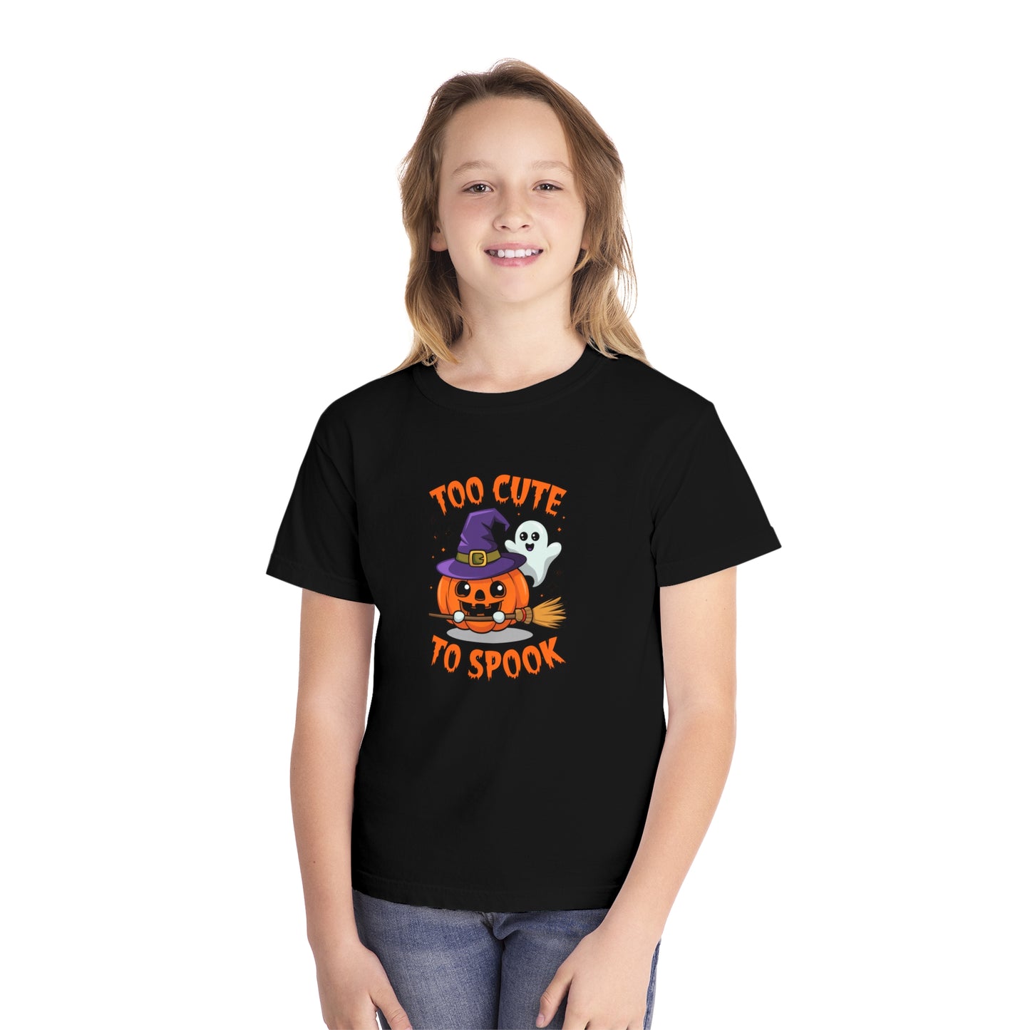 youth t-shirt, youth halloween t-shirt, too cute to spook!