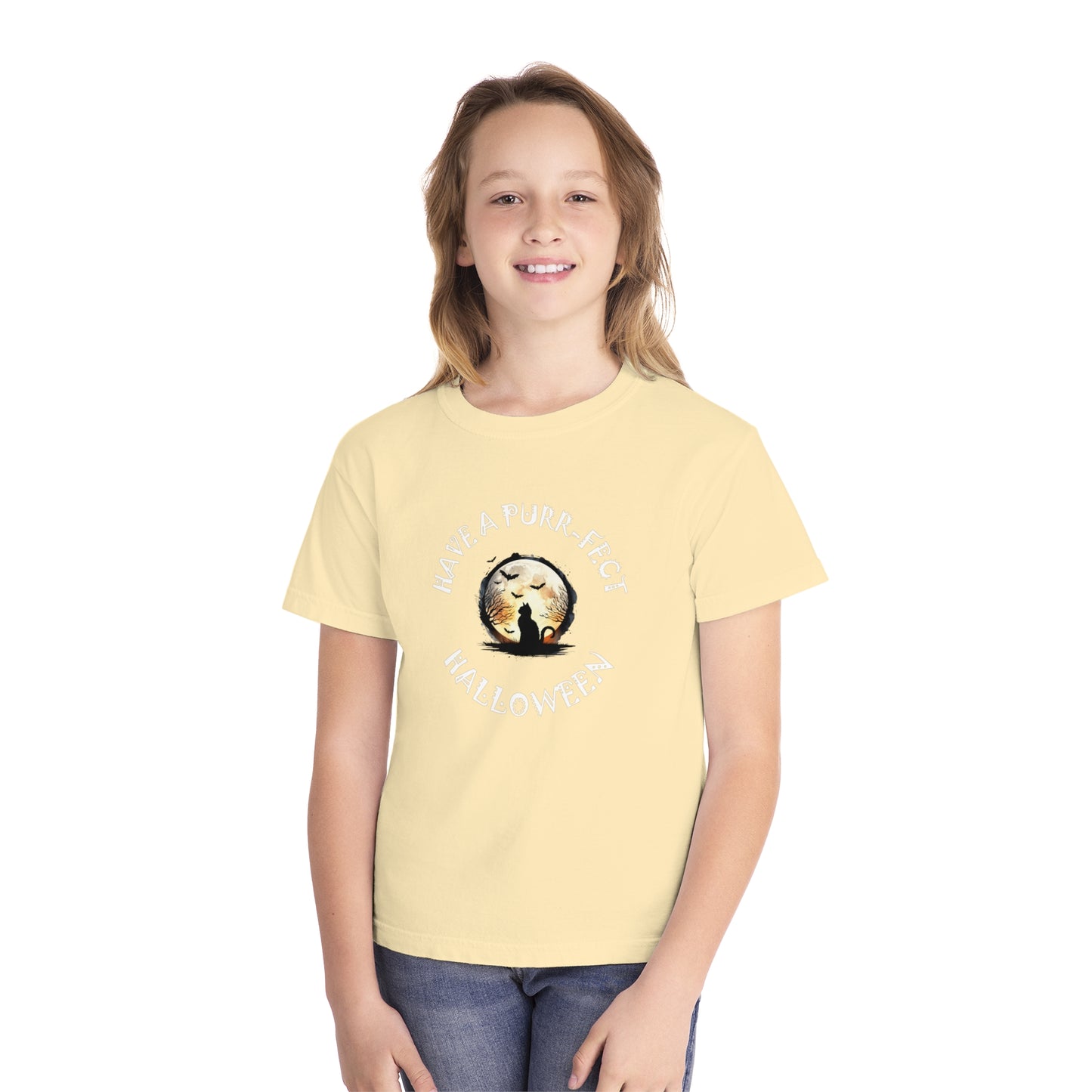 youth t-shirt, girls tee, cat lovers halloween - have a purr_fect halloween