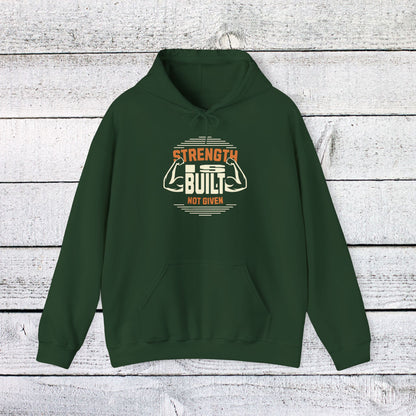 Unisex Heavy Blend™ Hooded Sweatshirt - Strength is Built Not Given - Motivational Gym Quote
