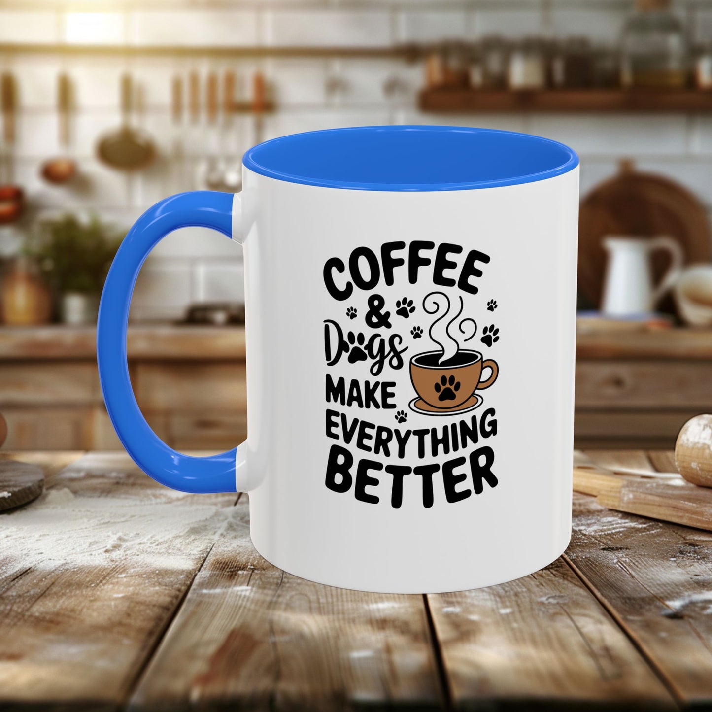 colorful mugs (11oz, 15oz) - coffee and dogs make everything better | funny dog lover gift | cute pet quote design