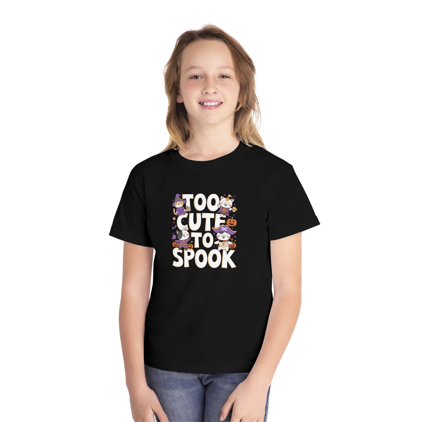 youth t-shirt, youth halloween t-shirt, too cute to spook!