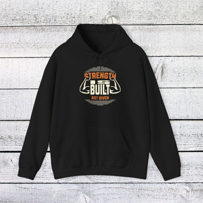 Unisex Heavy Blend™ Hooded Sweatshirt - Strength is Built Not Given - Motivational Gym Quote