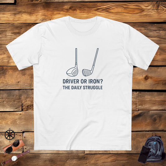 Men's Stable Tee: Driver or Iron? The Daily Struggle. Golf T-Shirt.