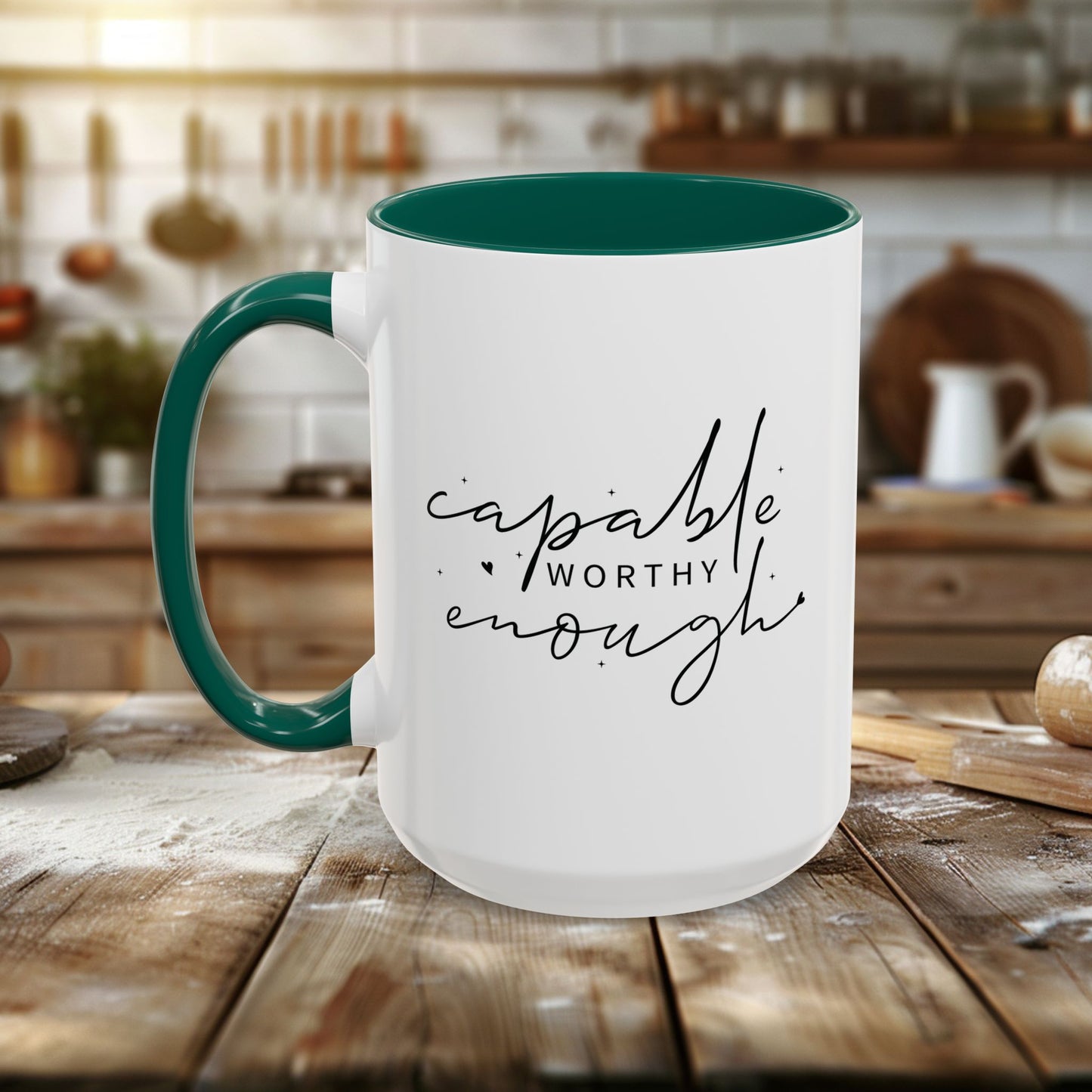 colorful mugs (11oz, 15oz) - capable, worth, enough - empowerment words