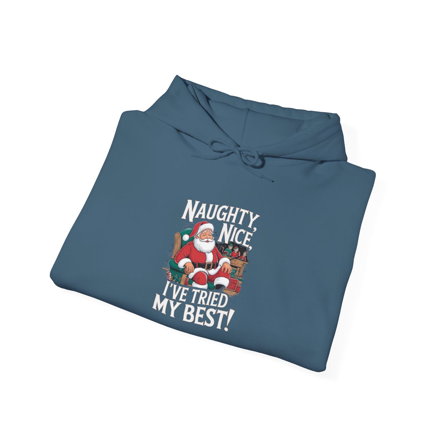 men's and women's christmas sweatshirt. naughty, nice, tried my best. unisex christmas sweatshirt.