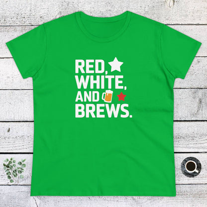 Women's T-Shirt, Women's Tee, Funny Gift, Red White and Brews!