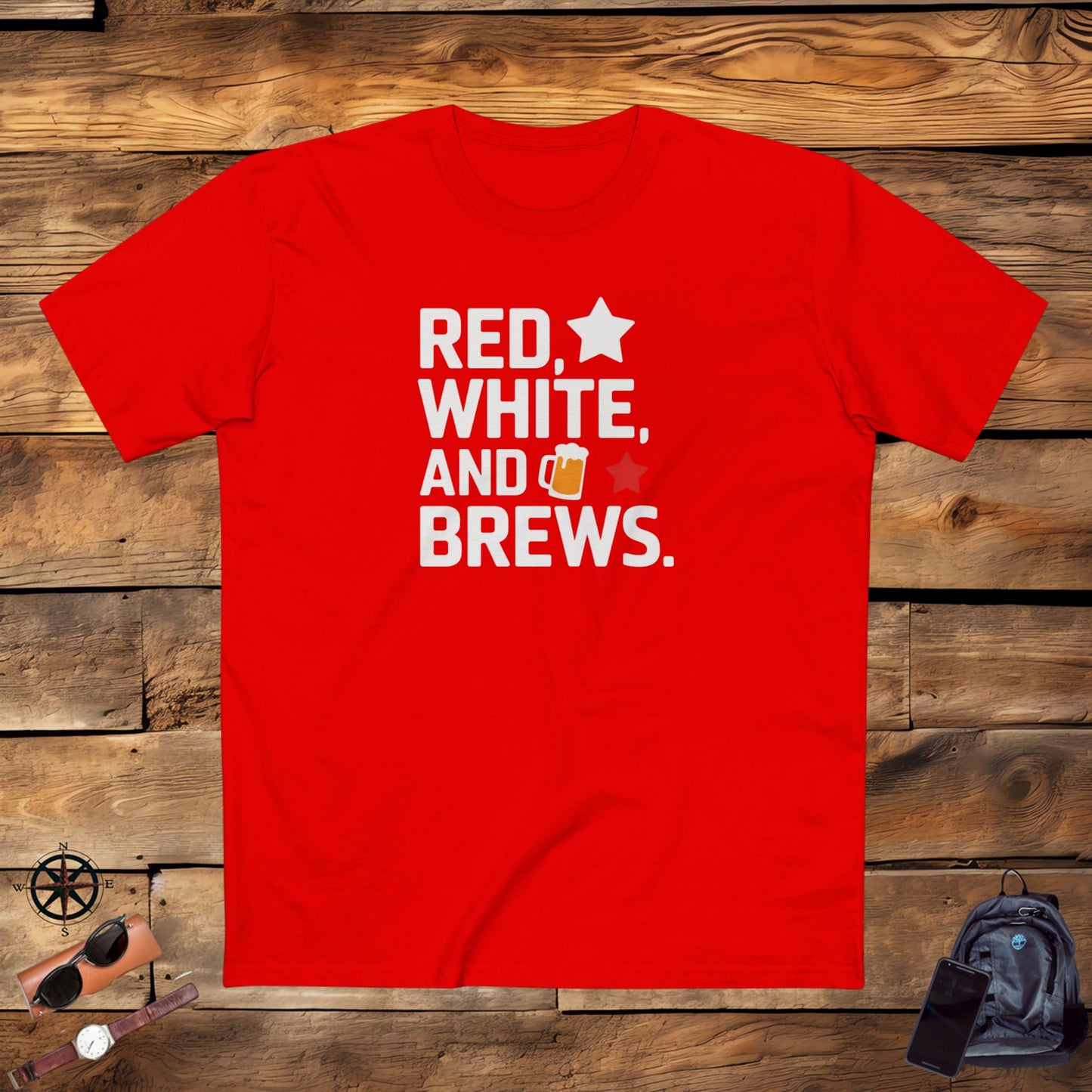 men's t-shirt, men's tee, men's funny gift, red white and brews!