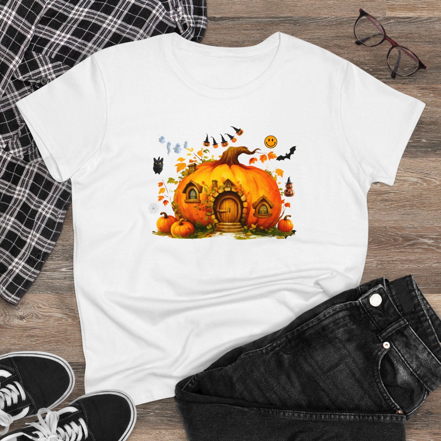 women halloween t-shirt, women's tee, pumpkins, funny, halloween gift