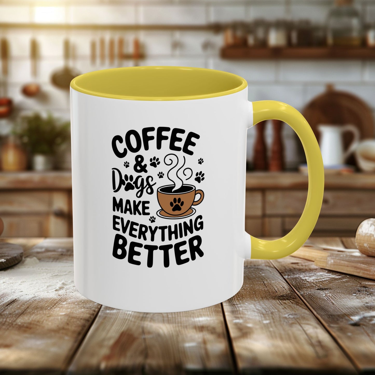 colorful mugs (11oz, 15oz) - coffee and dogs make everything better | funny dog lover gift | cute pet quote design