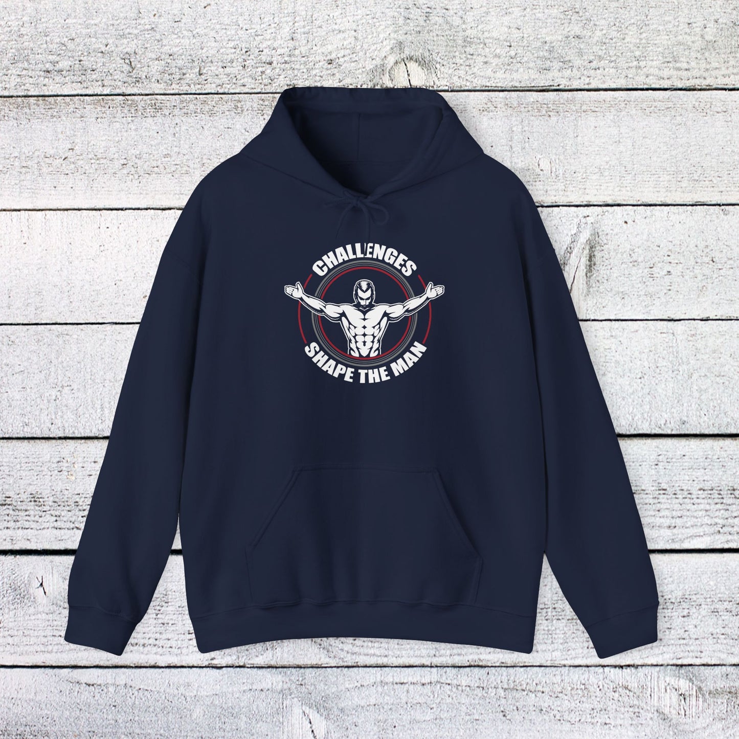 unisex heavy blend™ hooded sweatshirt - challenges shape the man - grit and growth quote