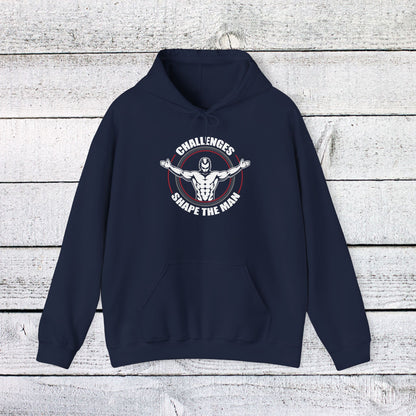 Unisex Heavy Blend™ Hooded Sweatshirt - Challenges Shape the Man - Grit and Growth Quote