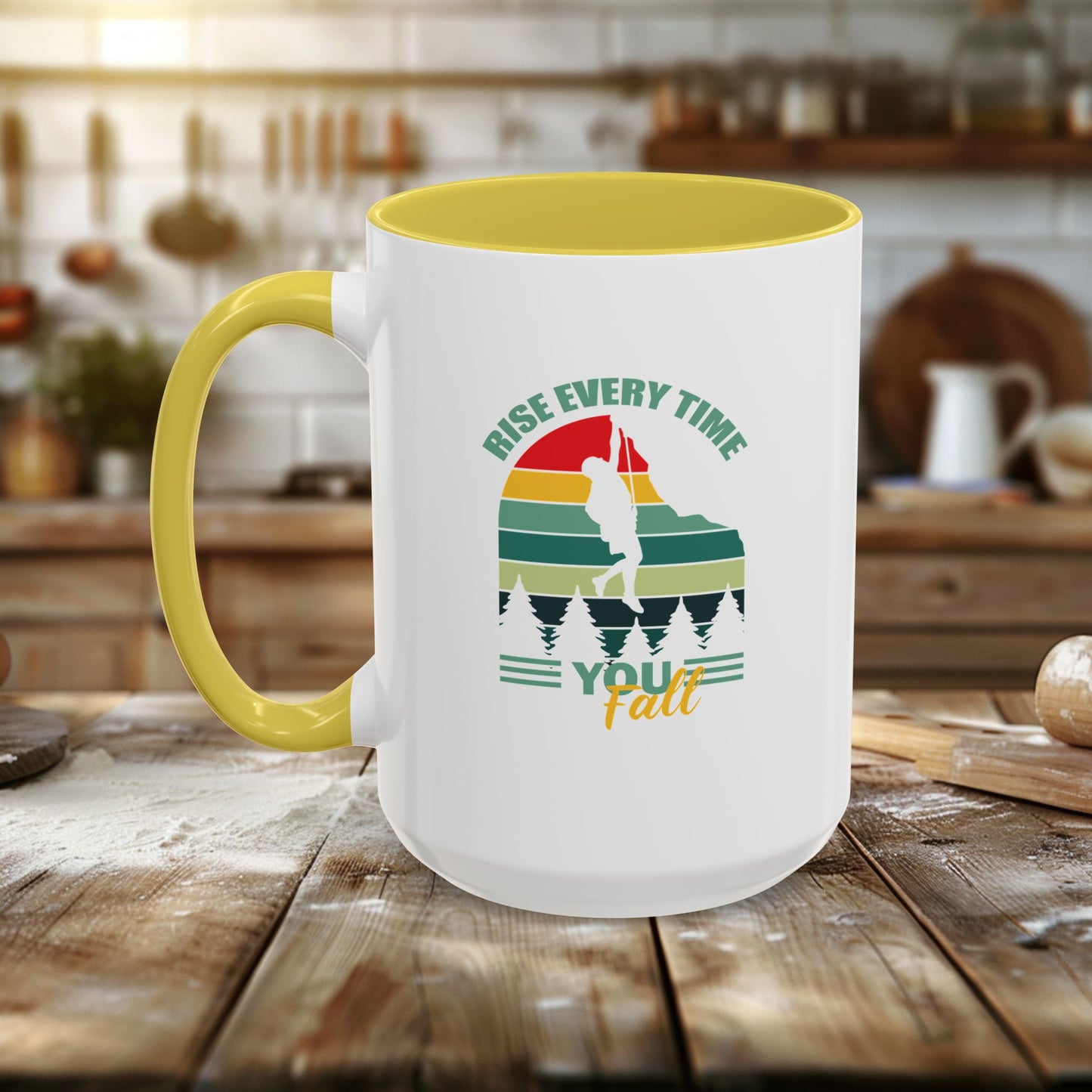 colorful mugs (11oz, 15oz) - rise every time you fall - resilience quote