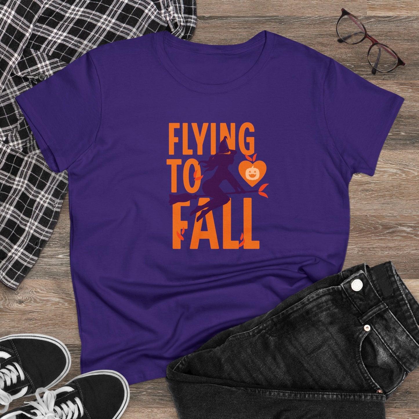 women halloween t-shirt, women tee, falling in love - witch riding broom, halloween gift