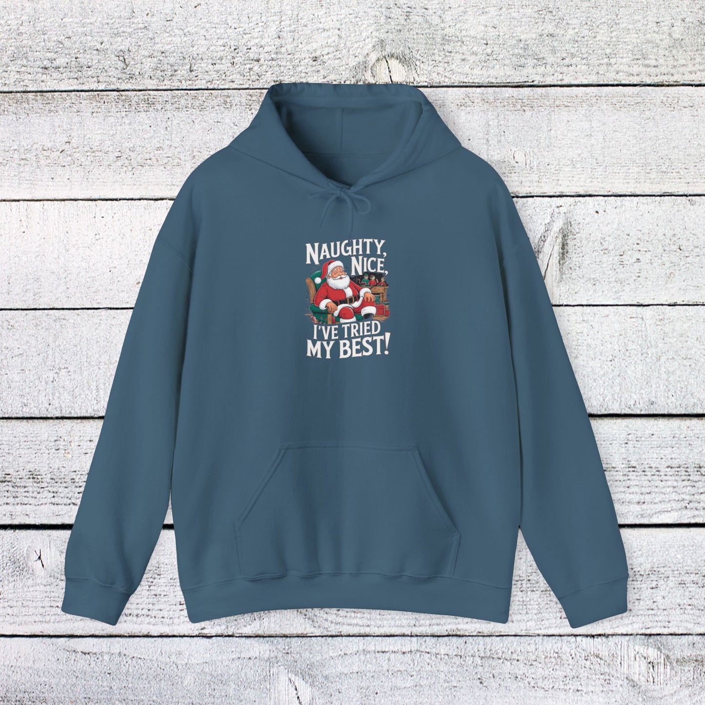 men's and women's christmas sweatshirt. naughty, nice, tried my best. unisex christmas sweatshirt.